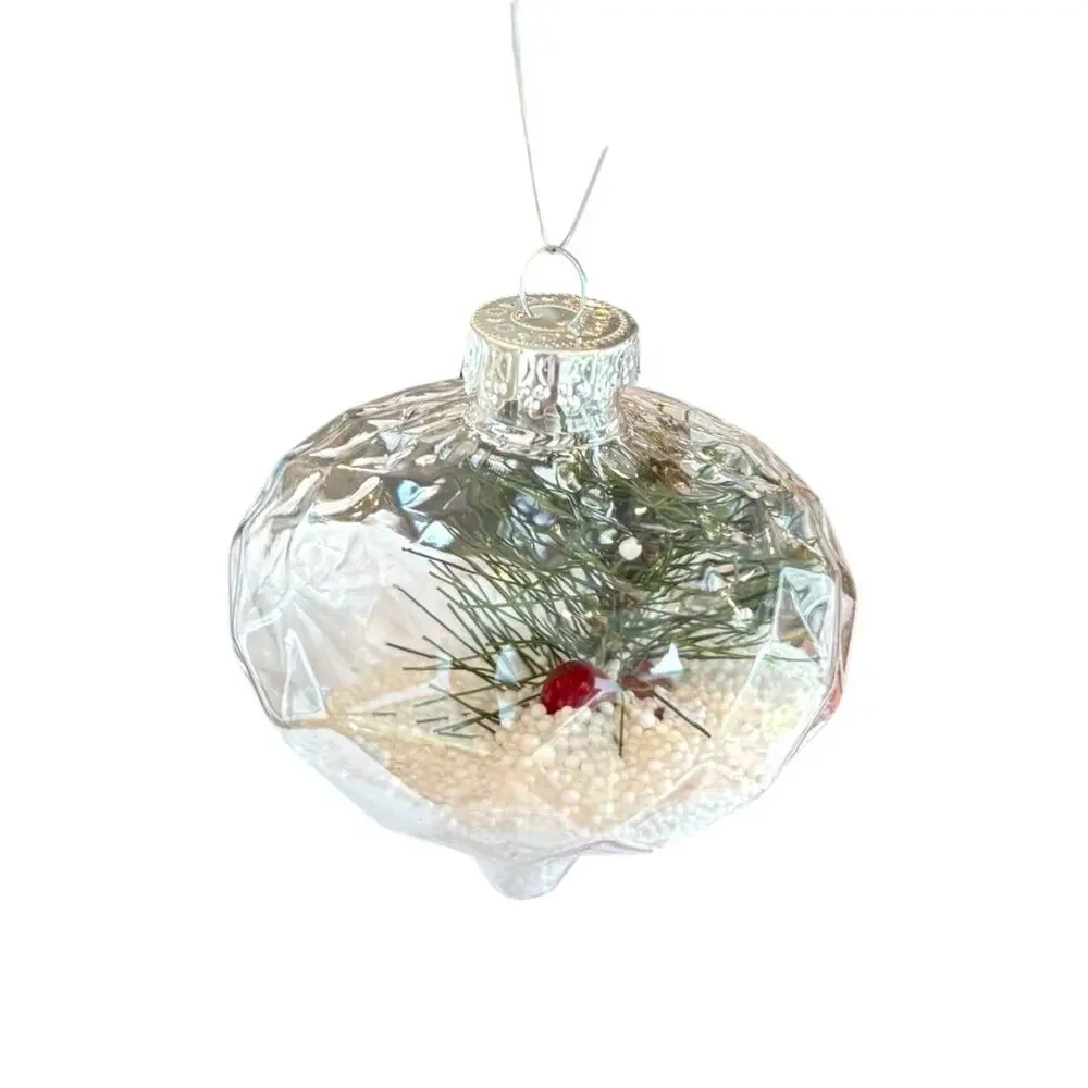 8- 3.5” Plastic Clear Teardrop Christmas Tree ornaments Berries Pine Snow Decor‎